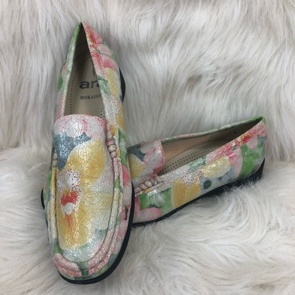 Ara mokassins floral leather shoes. Size 6 - Picture 2 of 8